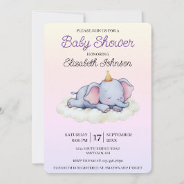 Cute Sleeping Elephant Baby Shower Invitation Kaart