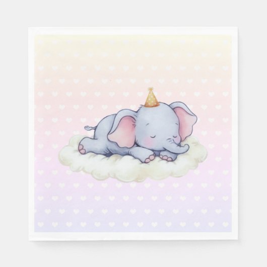 Cute Sleeping Elephant Baby Shower Paper Napkins Servet (Voorkant)