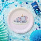 Cute Sleeping Elephant Baby Shower Paper Plates Papieren Bordje (Feest)