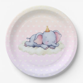 Cute Sleeping Elephant Baby Shower Paper Plates Papieren Bordje