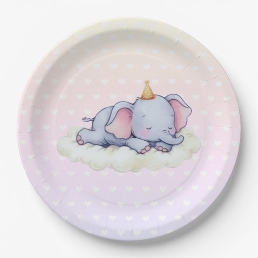 Cute Sleeping Elephant Baby Shower Paper Plates Papieren Bordje (Voorkant)