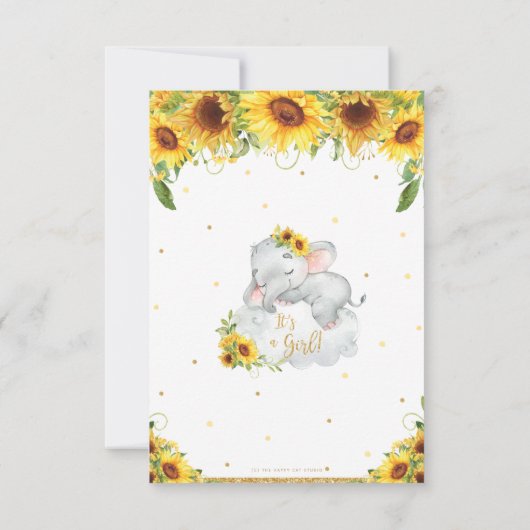 Cute Sleeping Elephant Sunflower Baby shower Bedankkaart (Achterkant)