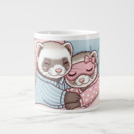Cute Sleeping Ferret Couple in Pajamas Love Mug Grote Koffiekop