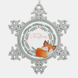 Cute Sleeping Fox Christmas Tin Sneeuwvlok Ornament