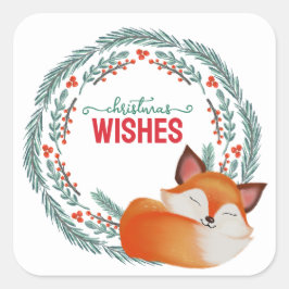 Cute Sleeping Fox Christmas Vierkante Sticker