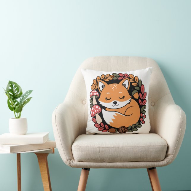 Cute Sleeping Fox in Autumn Wreath Woodland Animal Kussen (Stoel)