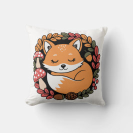 Cute Sleeping Fox in Autumn Wreath Woodland Animal Kussen