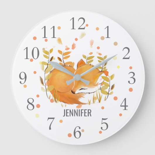 Cute Sleeping Fox Nursery Decor Wall klok (Voorkant)