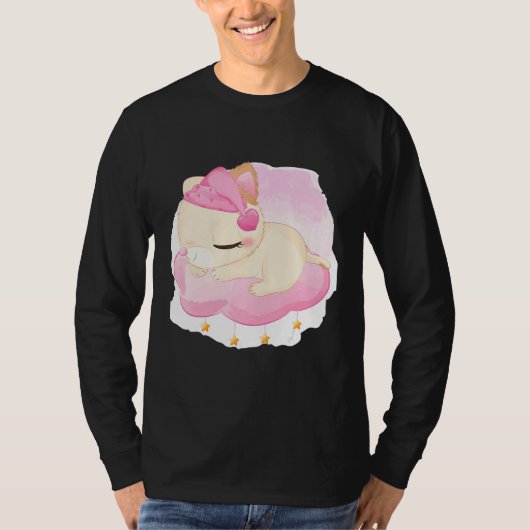 Cute Sleeping Kitten Illustration Pink T-shirt (Voorkant)