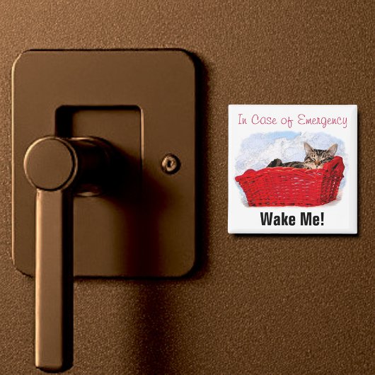 Cute Sleeping Kitten in helder rood mandje op maat Magneet