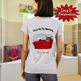 Cute Sleeping Kitten in Red Basket Custom Back T-shirt