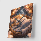 Cute Sleeping Kitten Nursery Wall Art Decor Vierkante Klok (Hoek)
