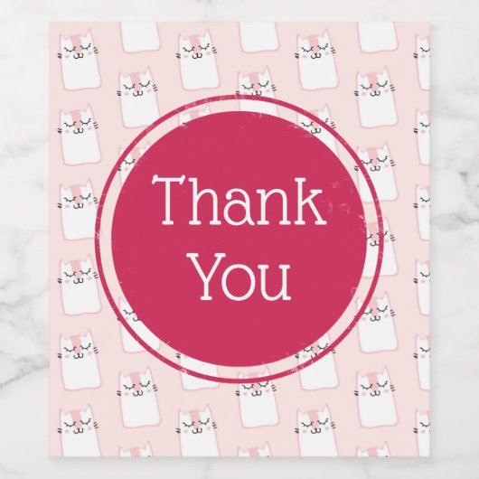 Cute Sleeping Kitty Cat Pattern Hartelijk dank Wijn Etiket (Enkel label)