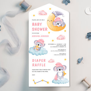Cute Sleeping Koala Beer Crescent Moon Baby shower All In One Uitnodiging