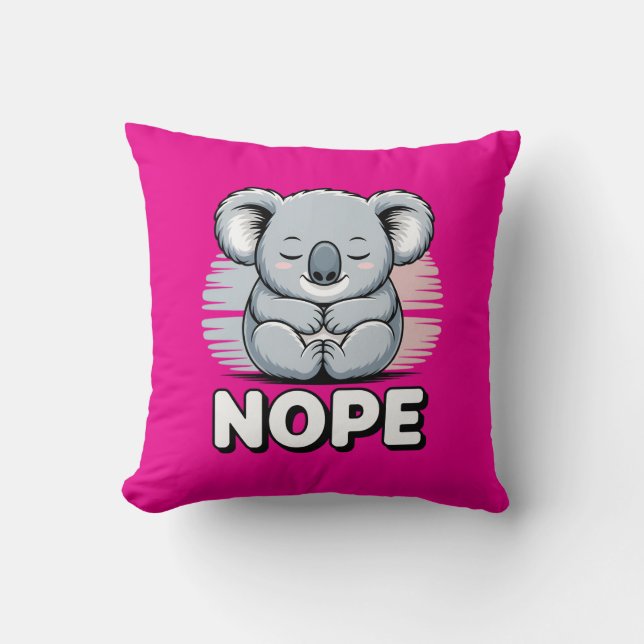 Cute Sleeping Koala “Nope” Funny Cartoon Kussen (Voorkant)