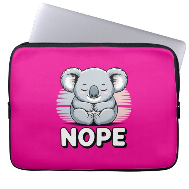 Cute Sleeping Koala “Nope” Funny Cartoon Laptop Sleeve (Voorkant)