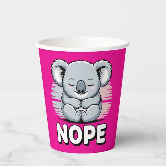 Cute Sleeping Koala “Nope” Funny Cartoon Papieren Bekers (Voorkant)