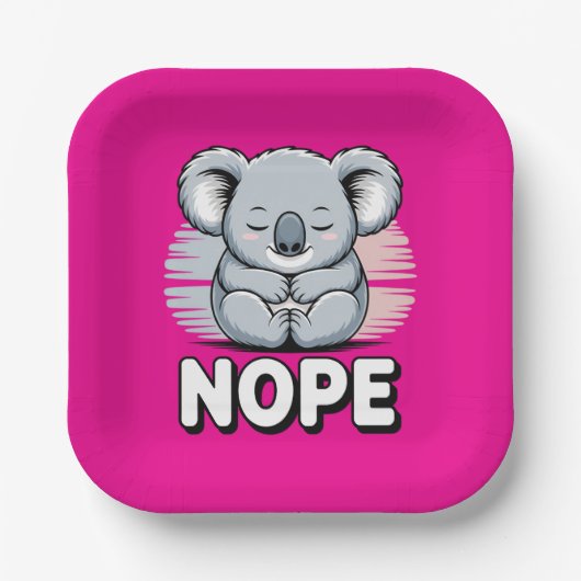 Cute Sleeping Koala “Nope” Funny Cartoon Papieren Bordje (Voorkant)