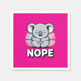 Cute Sleeping Koala “Nope” Funny Cartoon Servet