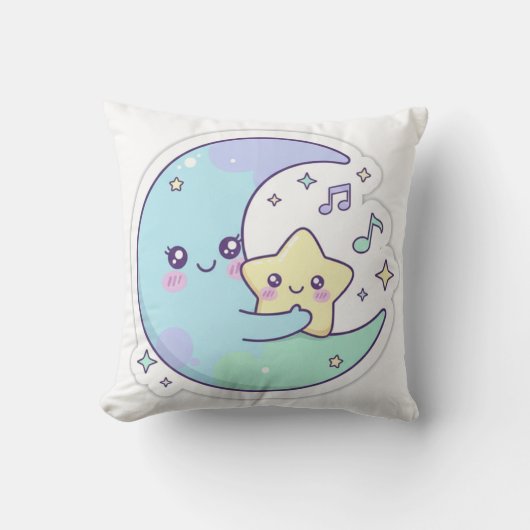 Cute Sleeping Moon and Star Kawaii Baby Nursery Pi Kussen (Voorkant)