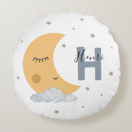 Cute Sleeping Moon Baby Room Pillow Name Initial Rond Kussen