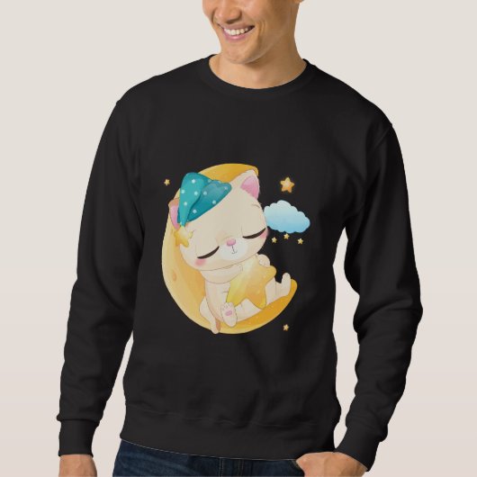 Cute Sleeping Moon Kitten Illustratie Trui (Voorkant)
