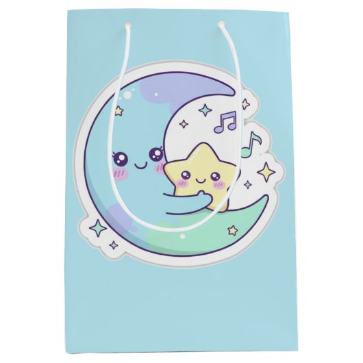 Cute Sleeping Moon & Stars Baby Blue Ramadan Gift  Medium Cadeauzakje (Voorkant)