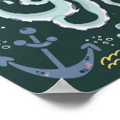 Cute Sleeping Octopus Onderwater Doodle Poster (Hoek)