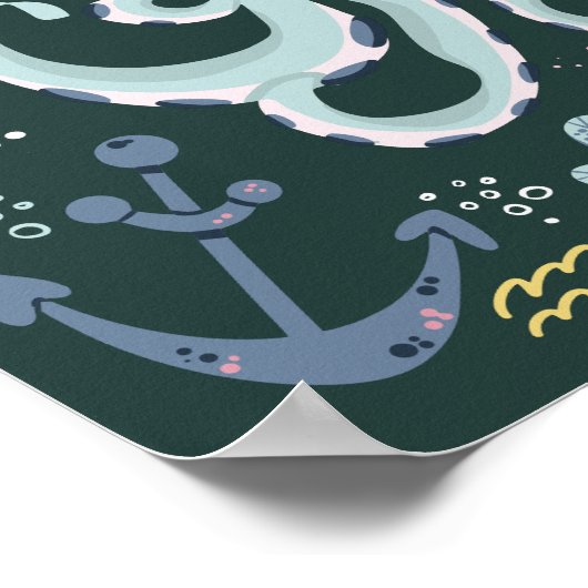 Cute Sleeping Octopus Onderwater Doodle Poster (Hoek)