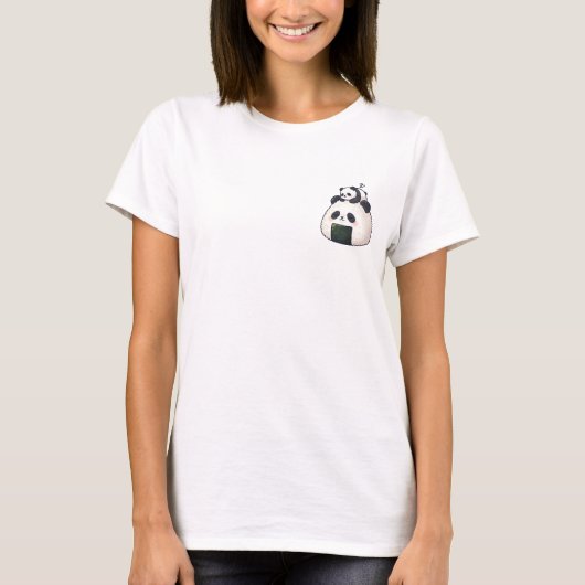 Cute Sleeping Panda Atop Giant Panda Face Onigiri T-shirt (Voorkant)