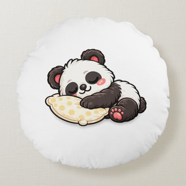 Cute Sleeping Panda with Pillow Rond Kussen (Voorkant)