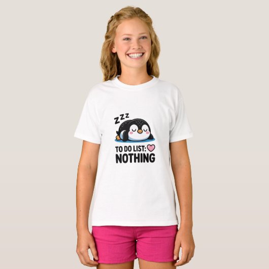 cute sleeping penguin, to do list nothing t-shirt (Voorkant volledig)