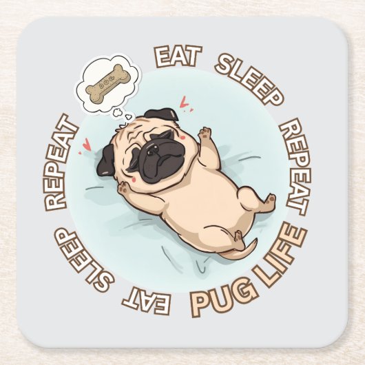 Cute Sleeping Pug Paper Coaster | Eat Sleep Repeat Kartonnen Onderzetters (Voorkant)