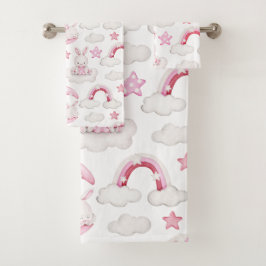 Cute Sleeping Rabbit Bunny on Cloud Bedtime Bad Handdoek