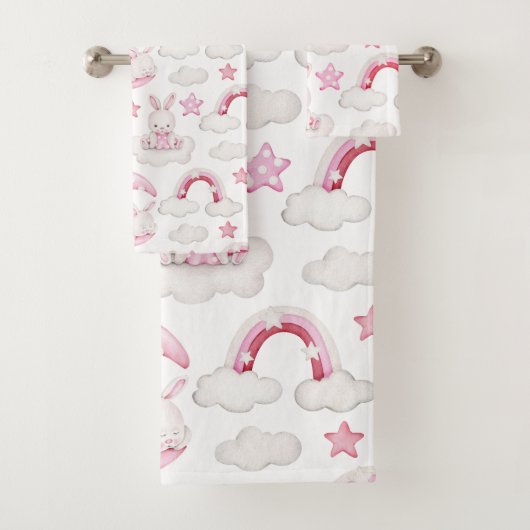 Cute Sleeping Rabbit Bunny on Cloud Bedtime Bad Handdoek (Insitu)