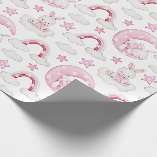 Cute Sleeping Rabbit Bunny on Cloud Bedtime Cadeaupapier (Hoek)