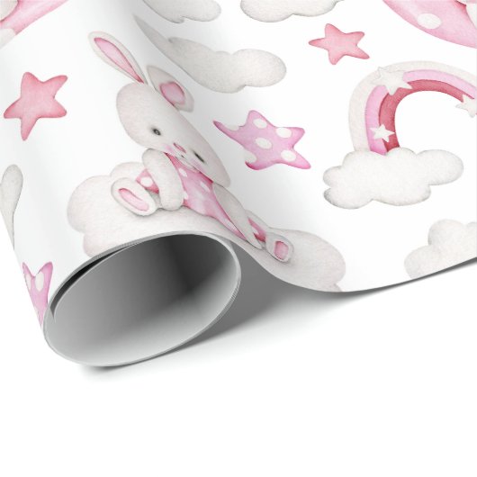 Cute Sleeping Rabbit Bunny on Cloud Bedtime Cadeaupapier (Rol Hoek)