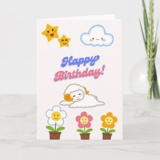 Cute Sleeping Sheep Happy Birthday Card - Kawaii C Kaart