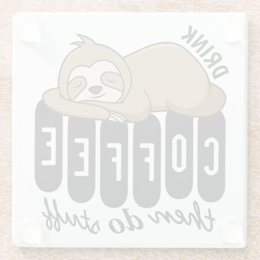 Cute Sleeping Sloth Coffee Quote Glazen Onderzetter (Achterkant)