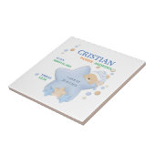 Cute Sleeping Teddy Bear Baby Boy Birth Stats Cera Tegeltje (Zijkant)