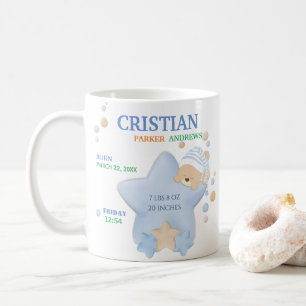 Cute Sleeping Teddy Bear Baby Boy Birth Stats Coff Koffiemok