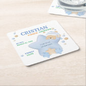 Cute Sleeping Teddy Bear Baby Boy Birth Stats Kartonnen Onderzetters (Schuin)