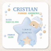 Cute Sleeping Teddy Bear Baby Boy Birth Stats Kartonnen Onderzetters (Voorkant)