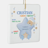 Cute Sleeping Teddy Bear Baby Boy Birth Stats Keramisch Ornament (Rechts)