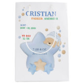 Cute Sleeping Teddy Bear Baby Boy Birth Stats Medium Cadeauzakje (Voorkant)