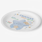 Cute Sleeping Teddy Bear Baby Boy Birth Stats Pape Papieren Bordje (Gekanteld)