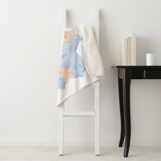 Cute Sleeping Teddy Bear Baby Boy Birth Stats Sher Sherpa Deken (In situ)