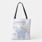 Cute Sleeping Teddy Bear Baby Boy Birth Stats Tas (Achterkant)