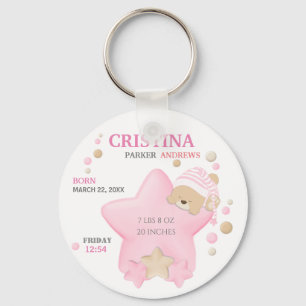 Cute Sleeping Teddy Bear Baby Girl Birth Stats Key Sleutelhanger