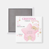Cute Sleeping Teddy Bear Baby Girl Birth Stats Mag Magneet (Voorkant / Achterkant)